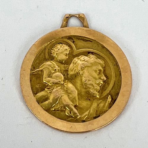 VINTAGE FRENCH ST CHRISTOPHER 18K YELLOW GOLD CHARM PENDANT - ADDITIONAL PHOTO 11