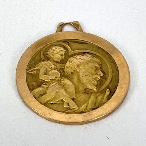 VINTAGE FRENCH ST CHRISTOPHER 18K YELLOW GOLD CHARM PENDANT - ADDITIONAL PHOTO 13