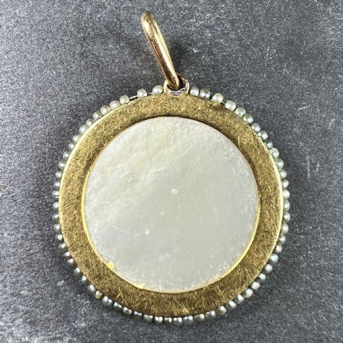 VIRGIN MARY MOTHER OF PEARL ENAMEL 18K YELLOW GOLD PEARL MEDAL PENDANT - ADDITIONAL PHOTO 2