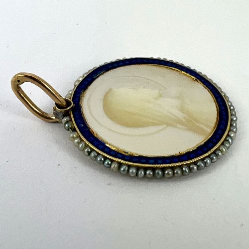 VIRGIN MARY MOTHER OF PEARL ENAMEL 18K YELLOW GOLD PEARL MEDAL PENDANT - ADDITIONAL PHOTO 13