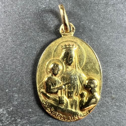 FRENCH ST SCAPULAIRE MADONNA JESUS SACRED HEART 18K YELLOW GOLD MEDAL PENDANT - ADDITIONAL PHOTO 1
