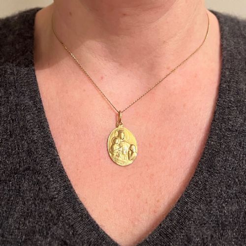 FRENCH ST SCAPULAIRE MADONNA JESUS SACRED HEART 18K YELLOW GOLD MEDAL PENDANT - ADDITIONAL PHOTO 3