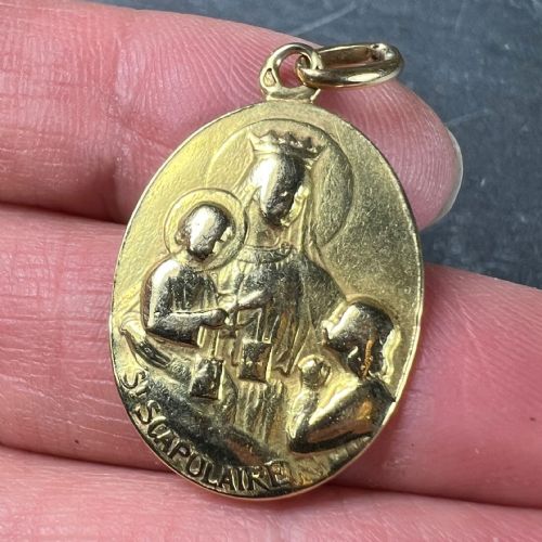 FRENCH ST SCAPULAIRE MADONNA JESUS SACRED HEART 18K YELLOW GOLD MEDAL PENDANT - ADDITIONAL PHOTO 4