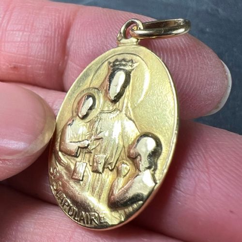 FRENCH ST SCAPULAIRE MADONNA JESUS SACRED HEART 18K YELLOW GOLD MEDAL PENDANT - ADDITIONAL PHOTO 5