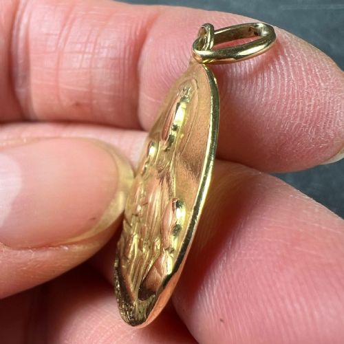 FRENCH ST SCAPULAIRE MADONNA JESUS SACRED HEART 18K YELLOW GOLD MEDAL PENDANT - ADDITIONAL PHOTO 6