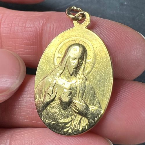 FRENCH ST SCAPULAIRE MADONNA JESUS SACRED HEART 18K YELLOW GOLD MEDAL PENDANT - ADDITIONAL PHOTO 7
