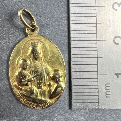 FRENCH ST SCAPULAIRE MADONNA JESUS SACRED HEART 18K YELLOW GOLD MEDAL PENDANT - ADDITIONAL PHOTO 8