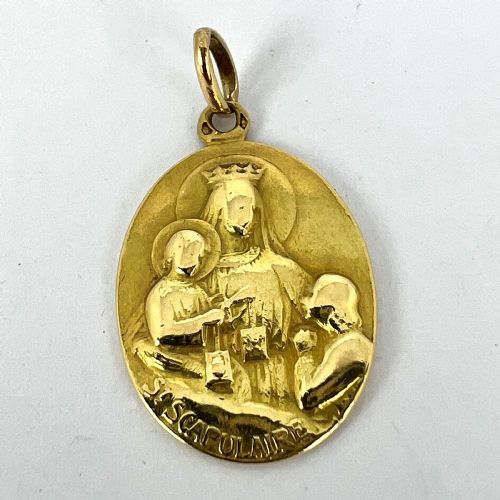 FRENCH ST SCAPULAIRE MADONNA JESUS SACRED HEART 18K YELLOW GOLD MEDAL PENDANT - ADDITIONAL PHOTO 11