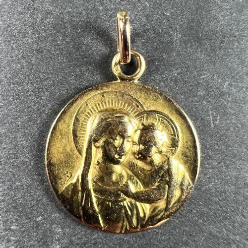 FRENCH MADONNA AND CHILD 18K YELLOW GOLD MEDAL PENDANT - ADDITIONAL PHOTO 1