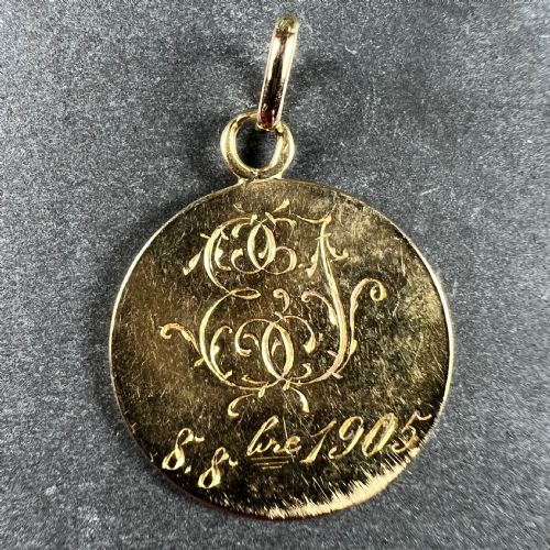 FRENCH MADONNA AND CHILD 18K YELLOW GOLD MEDAL PENDANT - ADDITIONAL PHOTO 2