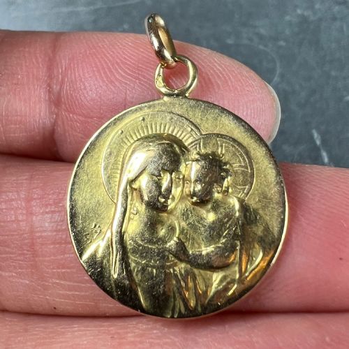 FRENCH MADONNA AND CHILD 18K YELLOW GOLD MEDAL PENDANT - ADDITIONAL PHOTO 4