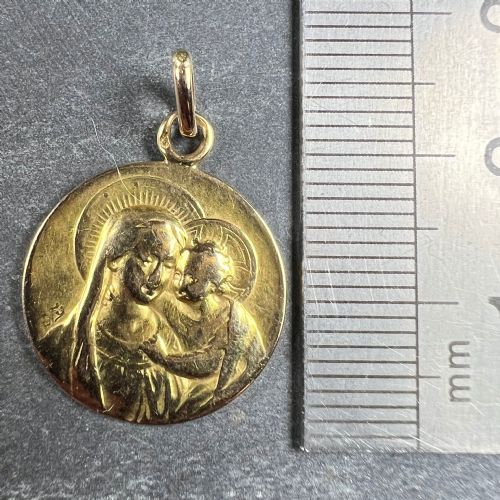 FRENCH MADONNA AND CHILD 18K YELLOW GOLD MEDAL PENDANT - ADDITIONAL PHOTO 8