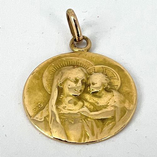 FRENCH MADONNA AND CHILD 18K YELLOW GOLD MEDAL PENDANT - ADDITIONAL PHOTO 12