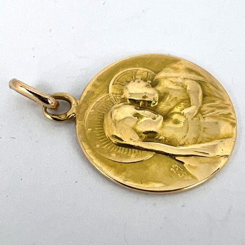 FRENCH MADONNA AND CHILD 18K YELLOW GOLD MEDAL PENDANT - ADDITIONAL PHOTO 13