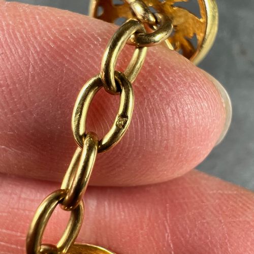 ART NOUVEAU FRENCH MISTLETOE LEAVES 18K YELLOW GOLD CUFFLINKS - ADDITIONAL PHOTO 4