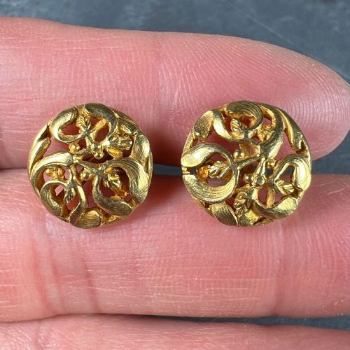 ART NOUVEAU FRENCH MISTLETOE LEAVES 18K YELLOW GOLD CUFFLINKS - ADDITIONAL PHOTO 8