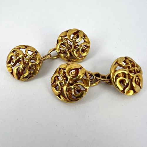 ART NOUVEAU FRENCH MISTLETOE LEAVES 18K YELLOW GOLD CUFFLINKS - ADDITIONAL PHOTO 14