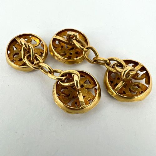 ART NOUVEAU FRENCH MISTLETOE LEAVES 18K YELLOW GOLD CUFFLINKS - ADDITIONAL PHOTO 15