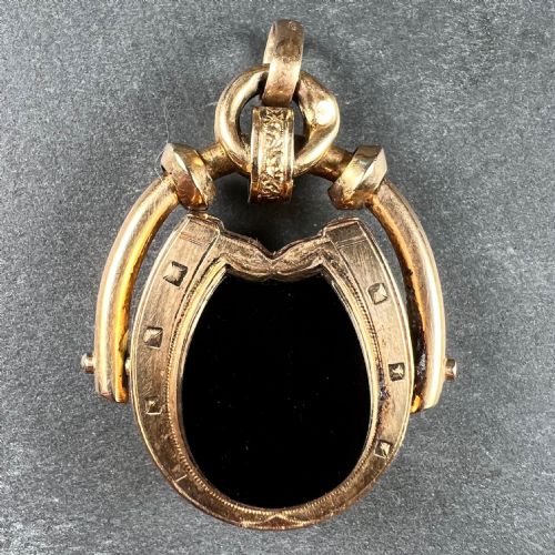 HORSESHOE ONYX HORSE CAMEO 18K ROSE GOLD PENDANT LOCKET - ADDITIONAL PHOTO 3