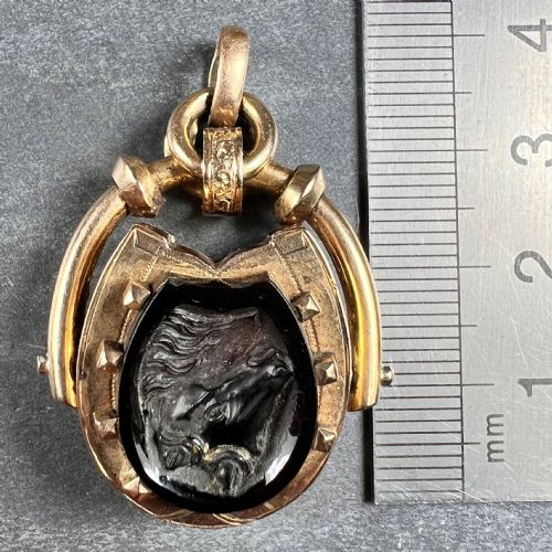 HORSESHOE ONYX HORSE CAMEO 18K ROSE GOLD PENDANT LOCKET - ADDITIONAL PHOTO 13