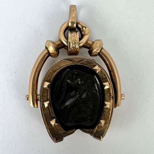 HORSESHOE ONYX HORSE CAMEO 18K ROSE GOLD PENDANT LOCKET - ADDITIONAL PHOTO 15