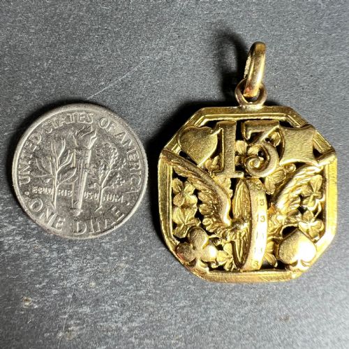 GOOD LUCK 13 HERMES WHEEL CARDS CLOVER 18K YELLOW GOLD LUCKY CHARM PENDANT - ADDITIONAL PHOTO 9