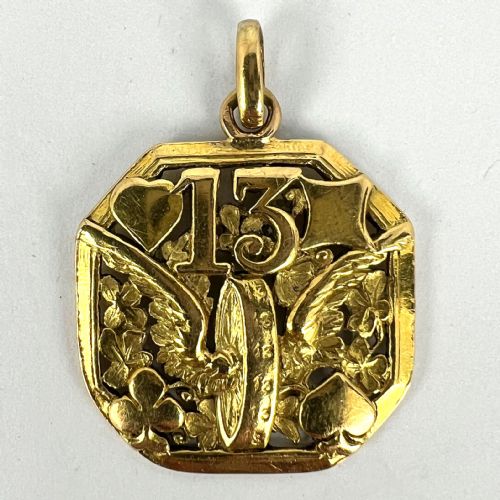 GOOD LUCK 13 HERMES WHEEL CARDS CLOVER 18K YELLOW GOLD LUCKY CHARM PENDANT - ADDITIONAL PHOTO 10