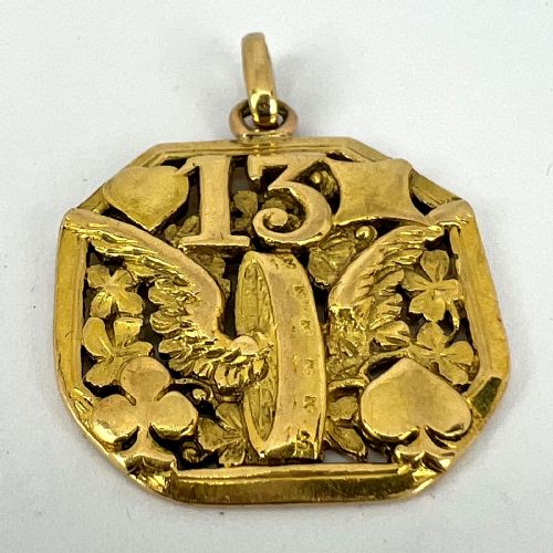 GOOD LUCK 13 HERMES WHEEL CARDS CLOVER 18K YELLOW GOLD LUCKY CHARM PENDANT - ADDITIONAL PHOTO 11