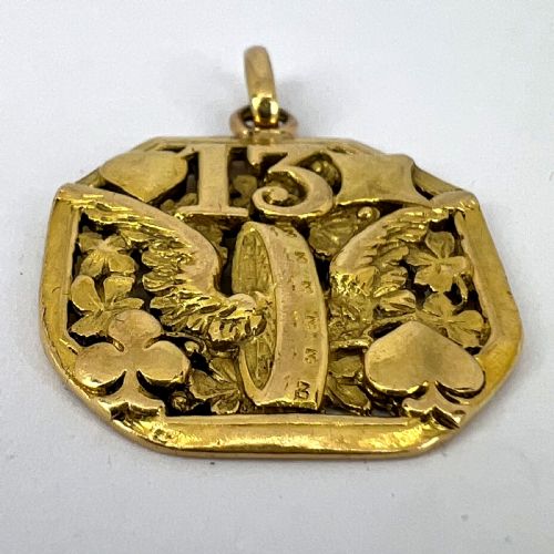 GOOD LUCK 13 HERMES WHEEL CARDS CLOVER 18K YELLOW GOLD LUCKY CHARM PENDANT - ADDITIONAL PHOTO 13