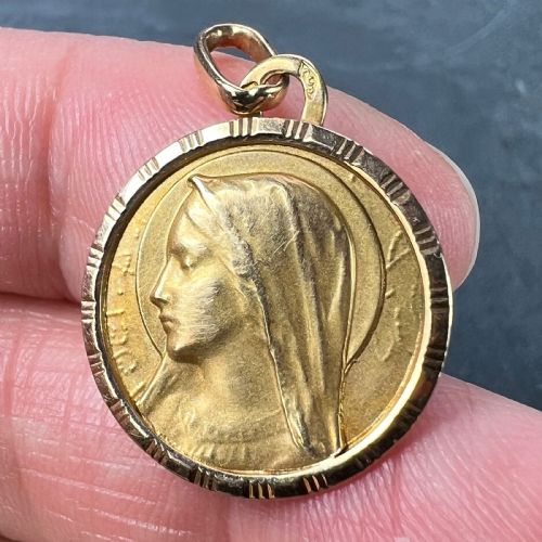 FRENCH PERRIAT VIRGIN MARY 18K YELLOW GOLD PENDANT CHARM - ADDITIONAL PHOTO 6