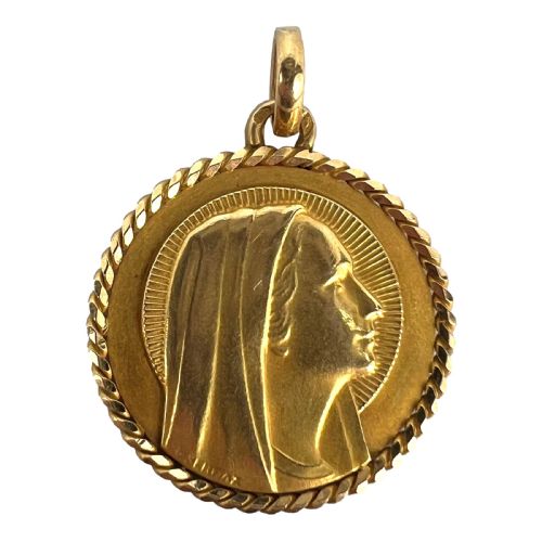 FRENCH SERRAZ VIRGIN MARY 18K YELLOW GOLD MEDAL PENDANT