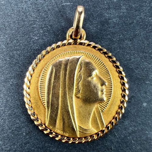 FRENCH SERRAZ VIRGIN MARY 18K YELLOW GOLD MEDAL PENDANT - ADDITIONAL PHOTO 1