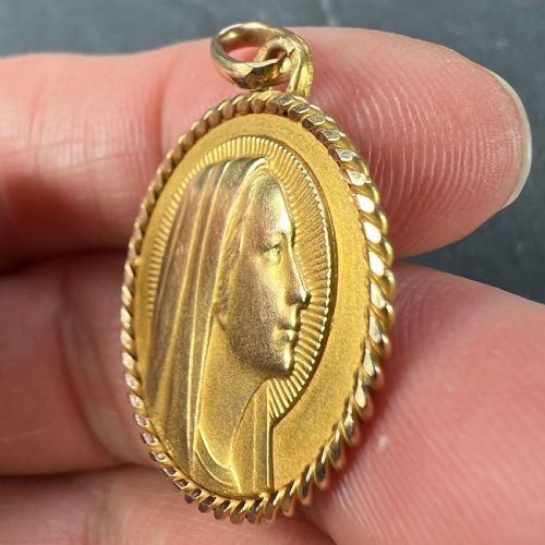 FRENCH SERRAZ VIRGIN MARY 18K YELLOW GOLD MEDAL PENDANT - ADDITIONAL PHOTO 6