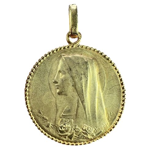 french dropsy virgin mary 18k yellow gold medal pendant - CATEGORY: ANTIQUE JEWELLERY - DATED 1910