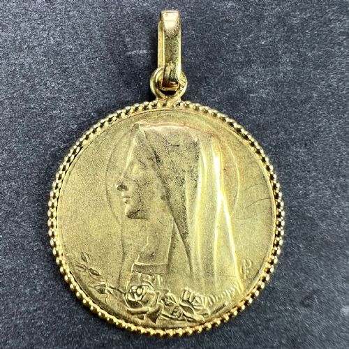 FRENCH DROPSY VIRGIN MARY 18K YELLOW GOLD MEDAL PENDANT - ADDITIONAL PHOTO 1