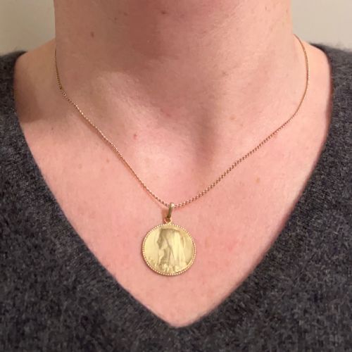 FRENCH DROPSY VIRGIN MARY 18K YELLOW GOLD MEDAL PENDANT - ADDITIONAL PHOTO 3