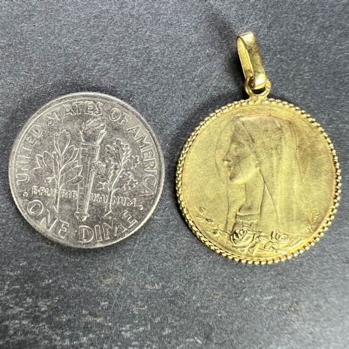 FRENCH DROPSY VIRGIN MARY 18K YELLOW GOLD MEDAL PENDANT - ADDITIONAL PHOTO 8
