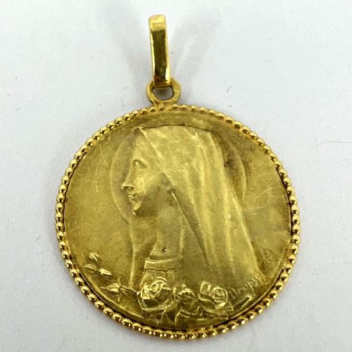 FRENCH DROPSY VIRGIN MARY 18K YELLOW GOLD MEDAL PENDANT - ADDITIONAL PHOTO 11