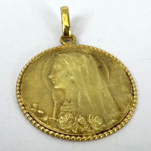 FRENCH DROPSY VIRGIN MARY 18K YELLOW GOLD MEDAL PENDANT - ADDITIONAL PHOTO 12