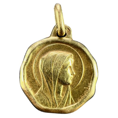 AUGIS GRUN FRENCH VIRGIN MARY 18K YELLOW GOLD CHARM PENDANT