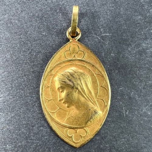 FRENCH DROPSY VIRGIN MARY 18K YELLOW GOLD CHARM PENDANT - ADDITIONAL PHOTO 1