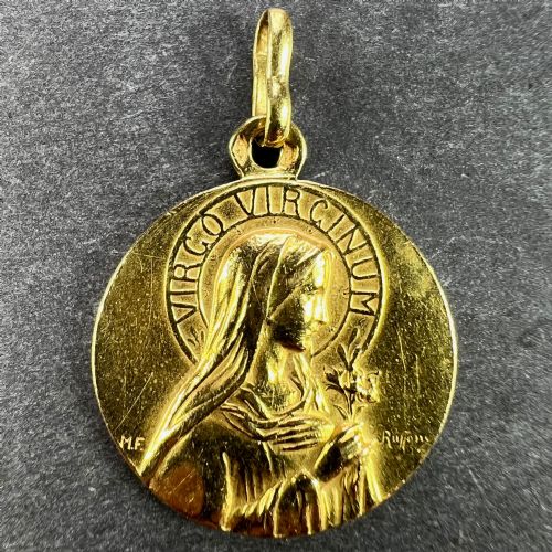 FRENCH RUFFONY VIRGIN MARY VIRGO VIRGINUM 18K YELLOW GOLD MEDAL PENDANT - ADDITIONAL PHOTO 1