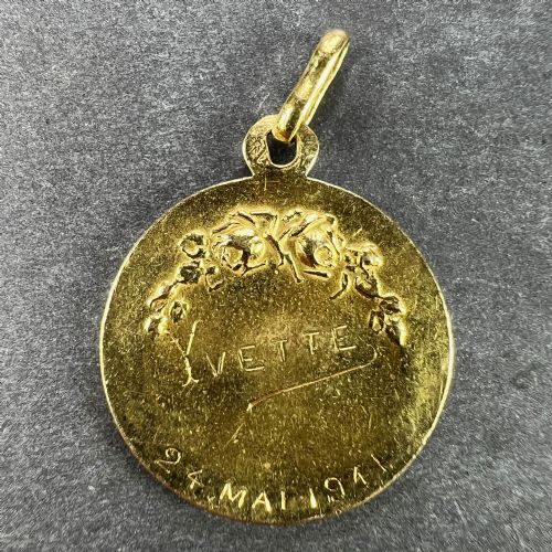 FRENCH RUFFONY VIRGIN MARY VIRGO VIRGINUM 18K YELLOW GOLD MEDAL PENDANT - ADDITIONAL PHOTO 2