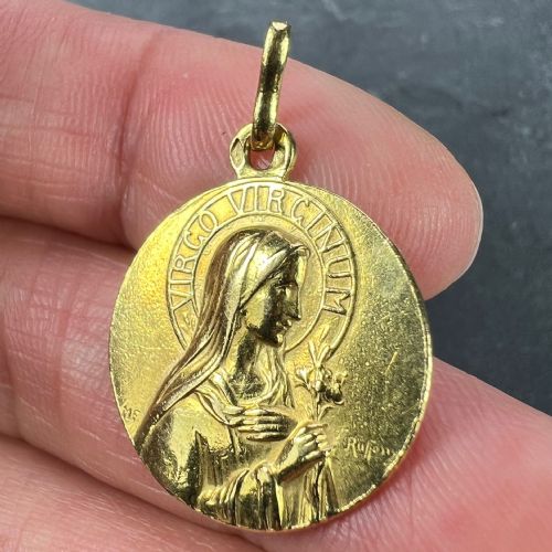 FRENCH RUFFONY VIRGIN MARY VIRGO VIRGINUM 18K YELLOW GOLD MEDAL PENDANT - ADDITIONAL PHOTO 4