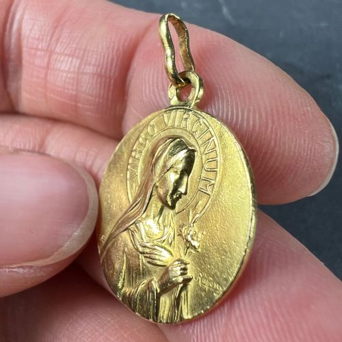 FRENCH RUFFONY VIRGIN MARY VIRGO VIRGINUM 18K YELLOW GOLD MEDAL PENDANT - ADDITIONAL PHOTO 5