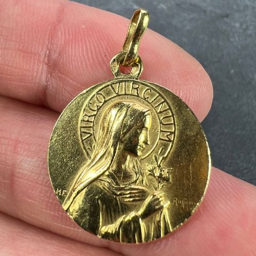 FRENCH RUFFONY VIRGIN MARY VIRGO VIRGINUM 18K YELLOW GOLD MEDAL PENDANT - ADDITIONAL PHOTO 6
