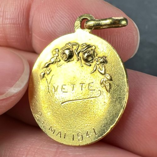 FRENCH RUFFONY VIRGIN MARY VIRGO VIRGINUM 18K YELLOW GOLD MEDAL PENDANT - ADDITIONAL PHOTO 8