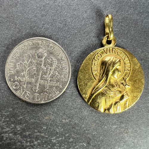 FRENCH RUFFONY VIRGIN MARY VIRGO VIRGINUM 18K YELLOW GOLD MEDAL PENDANT - ADDITIONAL PHOTO 9