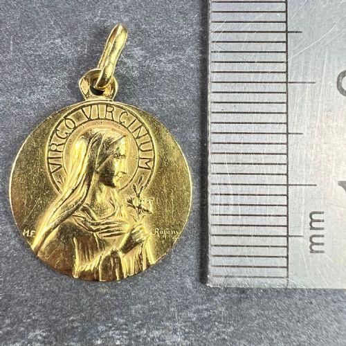 FRENCH RUFFONY VIRGIN MARY VIRGO VIRGINUM 18K YELLOW GOLD MEDAL PENDANT - ADDITIONAL PHOTO 10