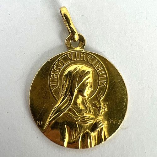 FRENCH RUFFONY VIRGIN MARY VIRGO VIRGINUM 18K YELLOW GOLD MEDAL PENDANT - ADDITIONAL PHOTO 11